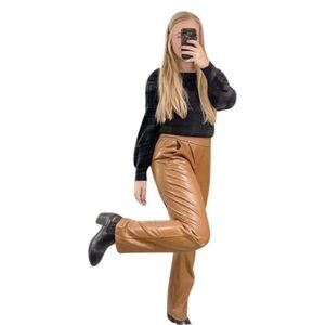 Joie Brown Caramel Vegan Leather Pull On Trousers Pants BRAND NEW Faux Leather